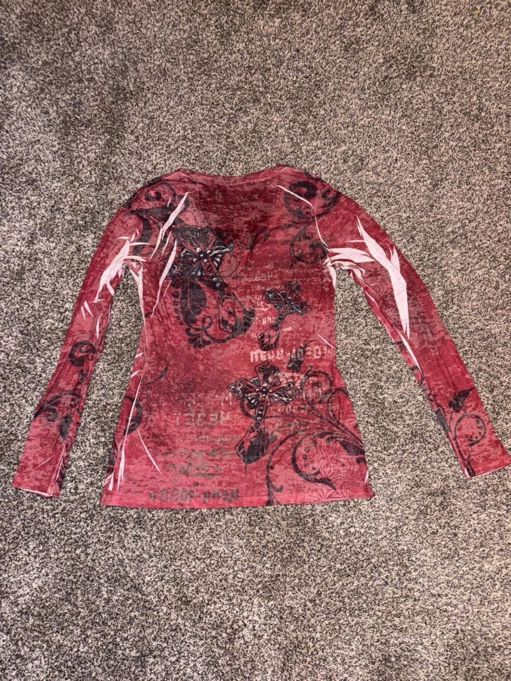 Y2K grunge alt long sleeve shirt with crosses and sequins - Picture 4 of 4